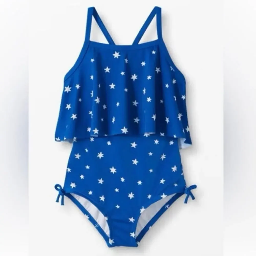 Hanna Andersson Girl's Blue Star Ruffle One Piece Swimsuit Size 5